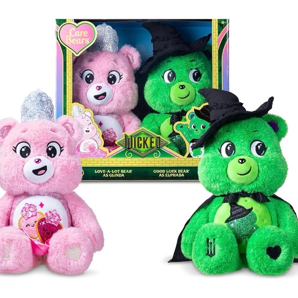 Care BearsxWicked 2-Pack Love-a-Lot Bear as Glinda & Good Luck BearasElphaba NWB - Picture 1 of 9